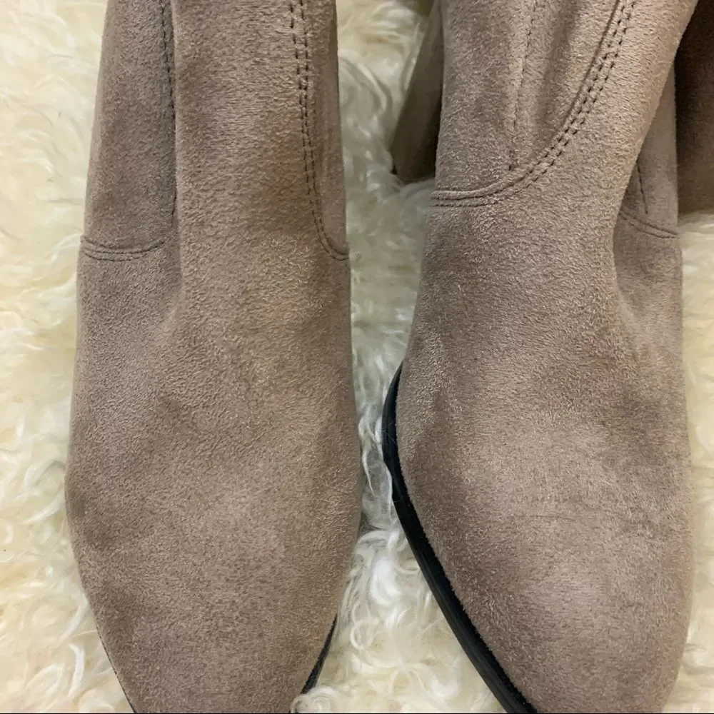 Over the knee stretch vegan suede heeled boots tan